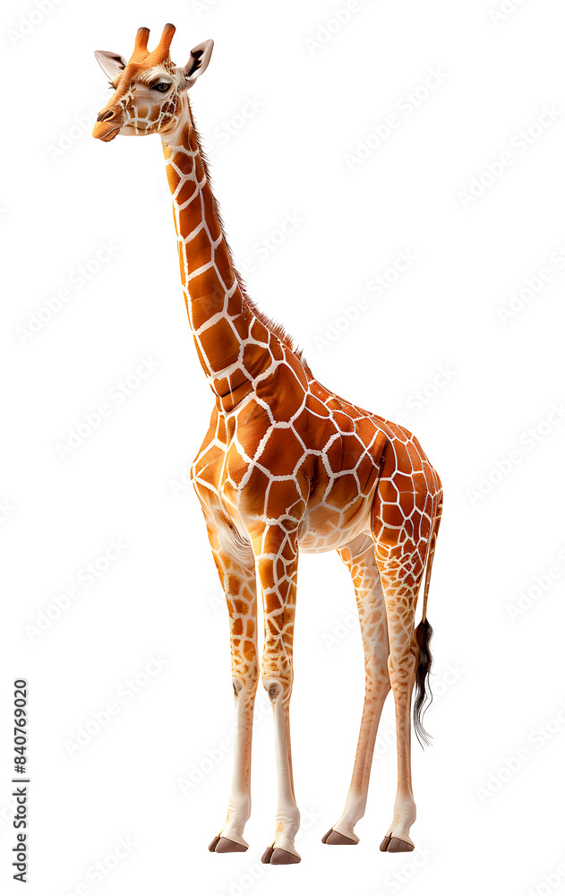 Obraz premium Giraffe isolated on transparent background, wild life concept, realistic illustration, generative ai