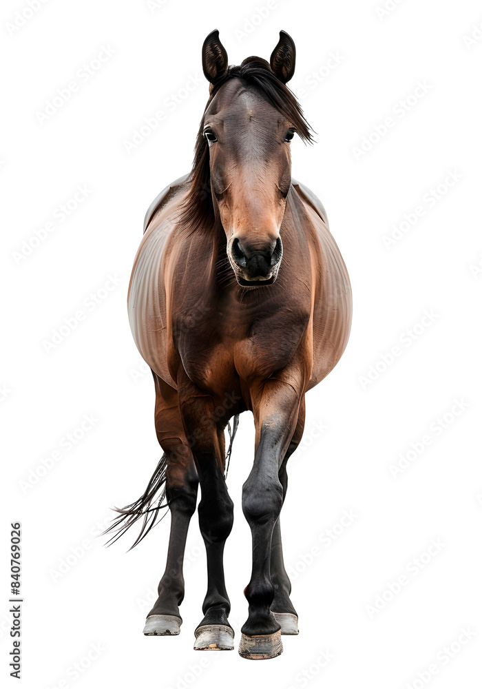Fototapeta premium Horse isolated on transparent background, wild life concept, realistic illustration, generative ai