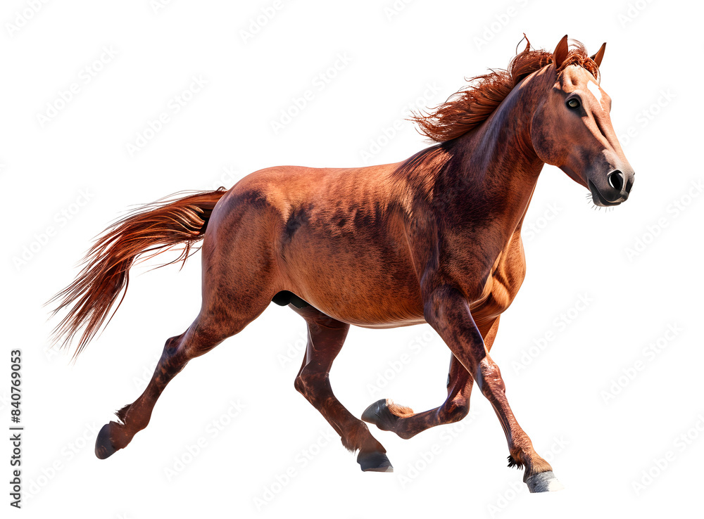 Obraz premium Running Horse isolated on transparent background, wild life concept, realistic illustration, generative ai