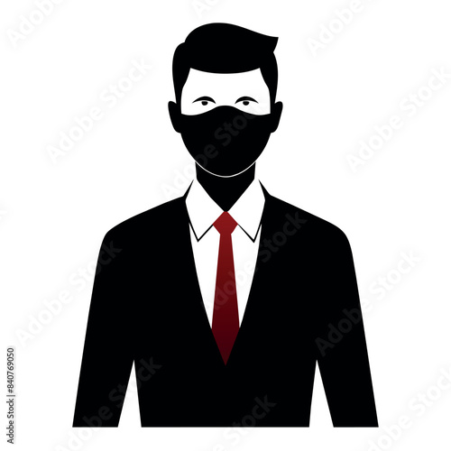 A business man stand with wearing mask on face vector silhouette