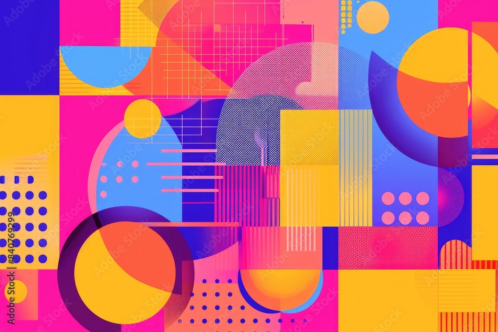Colorful striped and dotted patterns, Vibrant and playful vector background featuring a mix of colorful geometric shapes Colorful striped and dotted patterns, Vibrant and playful vector background featuring a mix of colorful geometric shapes