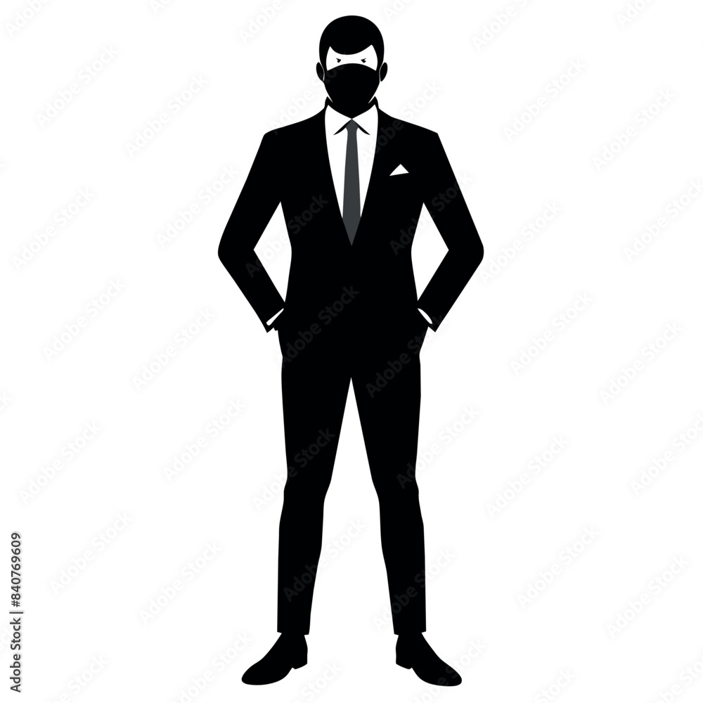 A business man stand with wearing mask on face vector silhouette A business man stand with wearing mask on face vector silhouette