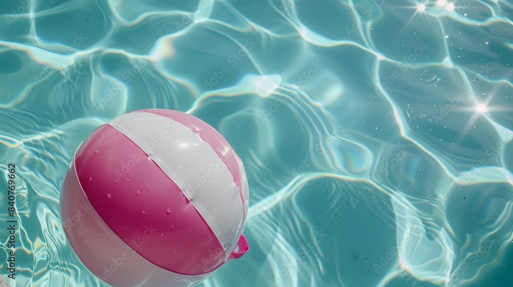 Obraz premium Fuchsia and White Inflatable Beach Ball by Pool