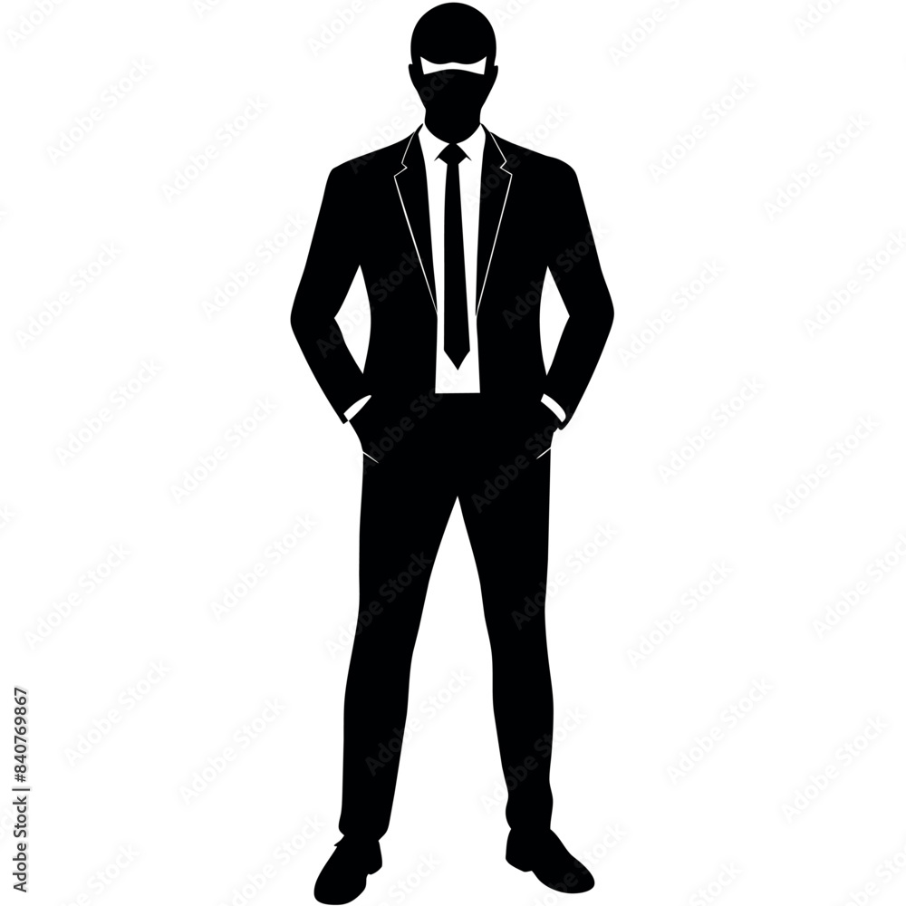 A business man stand with wearing mask on face vector silhouette A business man stand with wearing mask on face vector silhouette