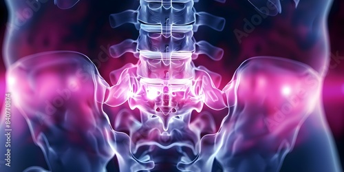 3D X-ray Reveals Herniated Disc Causing Lower Back Pain. Concept Back Pain, Herniated Disc, 3D X-ray, Medical Imaging, Diagnosis