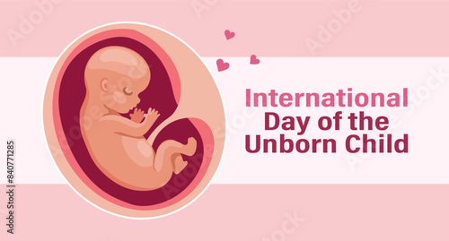 Embryo in mother's uterus. International day of the unborn child. Illustration, banner, vector