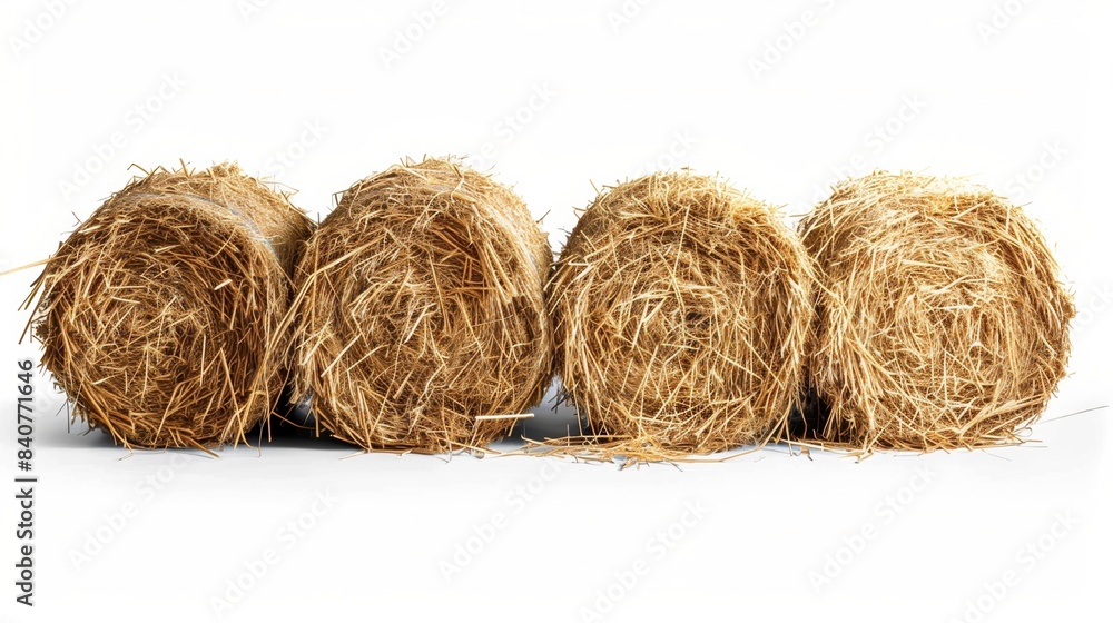 Closeup view of dry crop hay bale stack over white background isolated Closeup view of dry crop hay bale stack over white background isolated