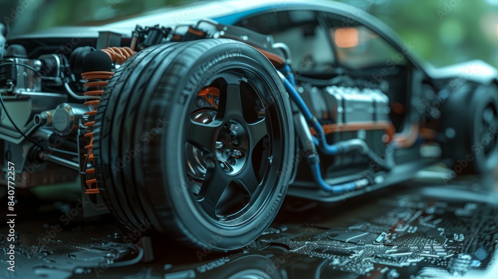 A zoomedin view of the regenerative braking system in action with the electric motor seamlessly converting the cars kinetic energy into electrical energy to recharge the battery hyper realistic A zoomedin view of the regenerative braking system in action with the electric motor seamlessly converting the cars kinetic energy into electrical energy to recharge the battery hyper realistic
