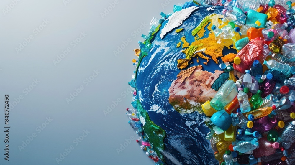 Fototapeta premium Earth covered in plastic waste on one side