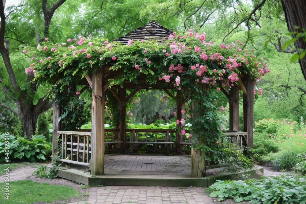 Enchanting Garden Gazebo with Climbing Roses for Romantic Outdoor Gatherings and Serene Moments Enchanting Garden Gazebo with Climbing Roses for Romantic Outdoor Gatherings and Serene Moments