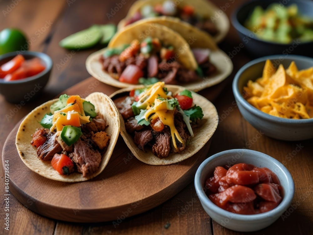Featuring an assortment of mini tacos filled with a variety of meats, vegetables, and toppings Featuring an assortment of mini tacos filled with a variety of meats, vegetables, and toppings