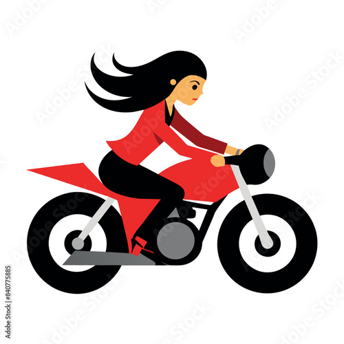 a modern lady biker ride a motor cycle full speed on the road, vector silhouette