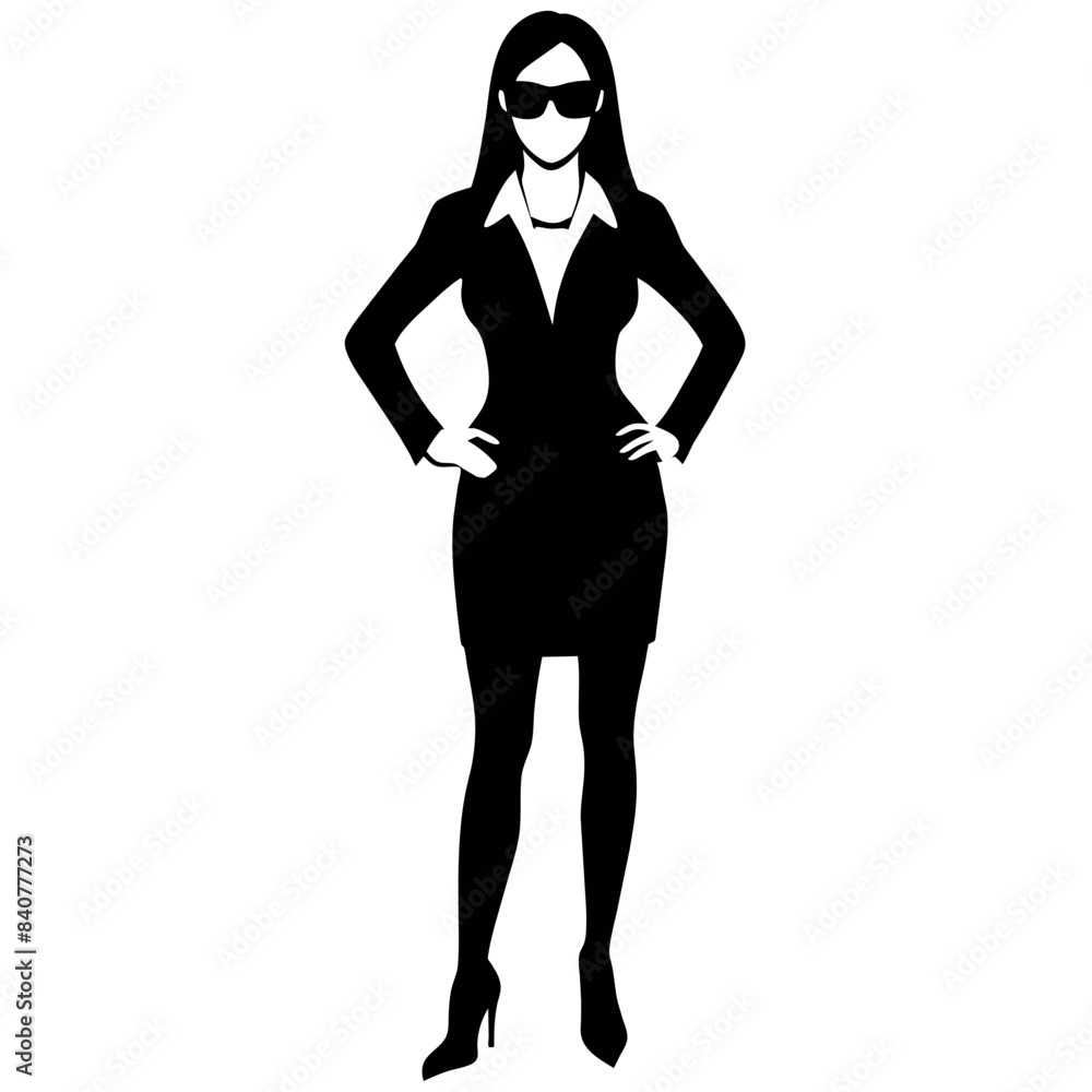 A professional business woman stand with wearing sunglass vector silhouette A professional business woman stand with wearing sunglass vector silhouette