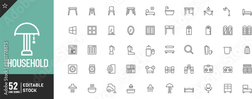 Editable Supermarket Categories line icon Set. food, household goods, cosmetics, sports, and health Vector illustration. 
