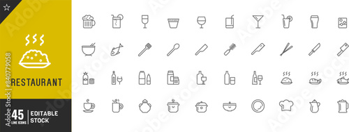 Editable Restaurant line icon set. Vector illustration. 