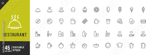 Restaurant and food Editable  line icon Set. Vector illustration. 