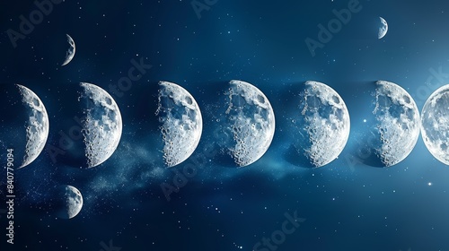  A series of lunar phases in the night sky, with stars and the moon at its center photo