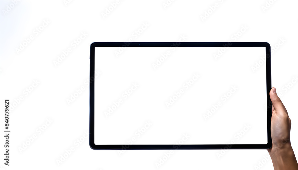 Hands Holding Tablet Computer on White Background for copy Space text Hands Holding Tablet Computer on White Background for copy Space text