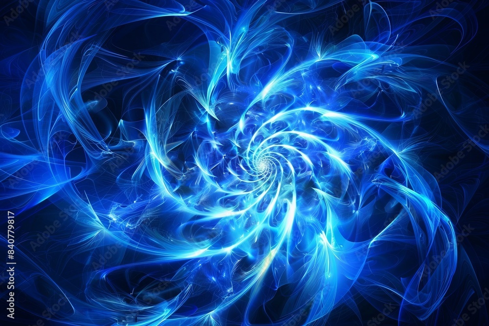 Fototapeta premium Light, star, fractal, design, pattern, art, blue, illustration, motion, spiral, wallpaper, color, energy, space