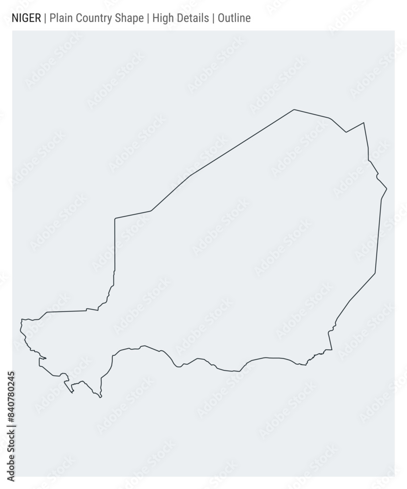 Niger plain country map. High details. Outline style. Shape of Niger. Vector illustration. Niger plain country map. High details. Outline style. Shape of Niger. Vector illustration.