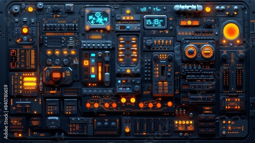 Futuristic Interface With Glowing Orange and Blue Buttons