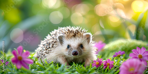 A cheerful hedgehog with a smile, enjoying the lush green grass,Sunny Smiles The Cheerful Hedgehog Capturing Hearts
