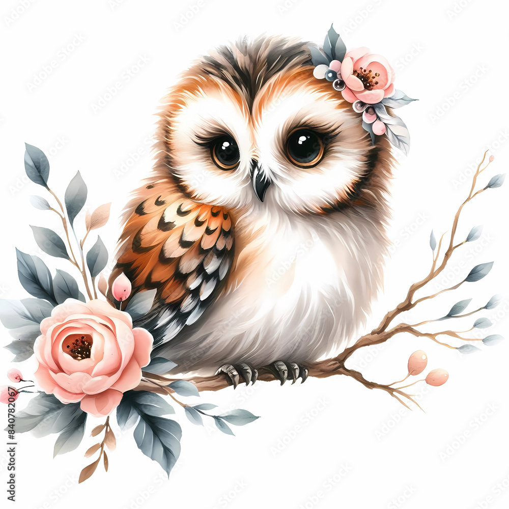 Obraz premium owl snow owl watercolor painting on white background