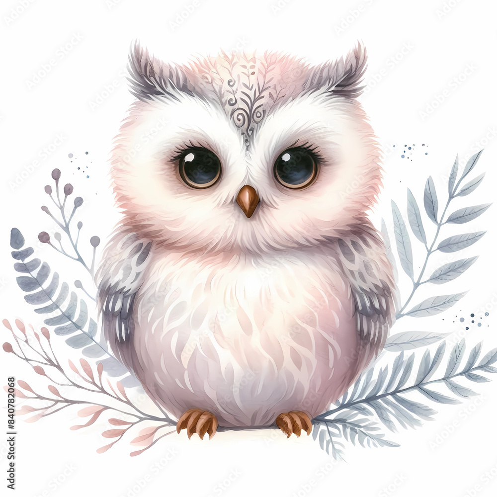 Obraz premium owl snow owl watercolor painting on white background