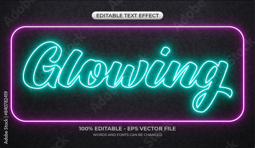 Glowing neon text effect on the concrete wall background. Editable text glows in the dark.