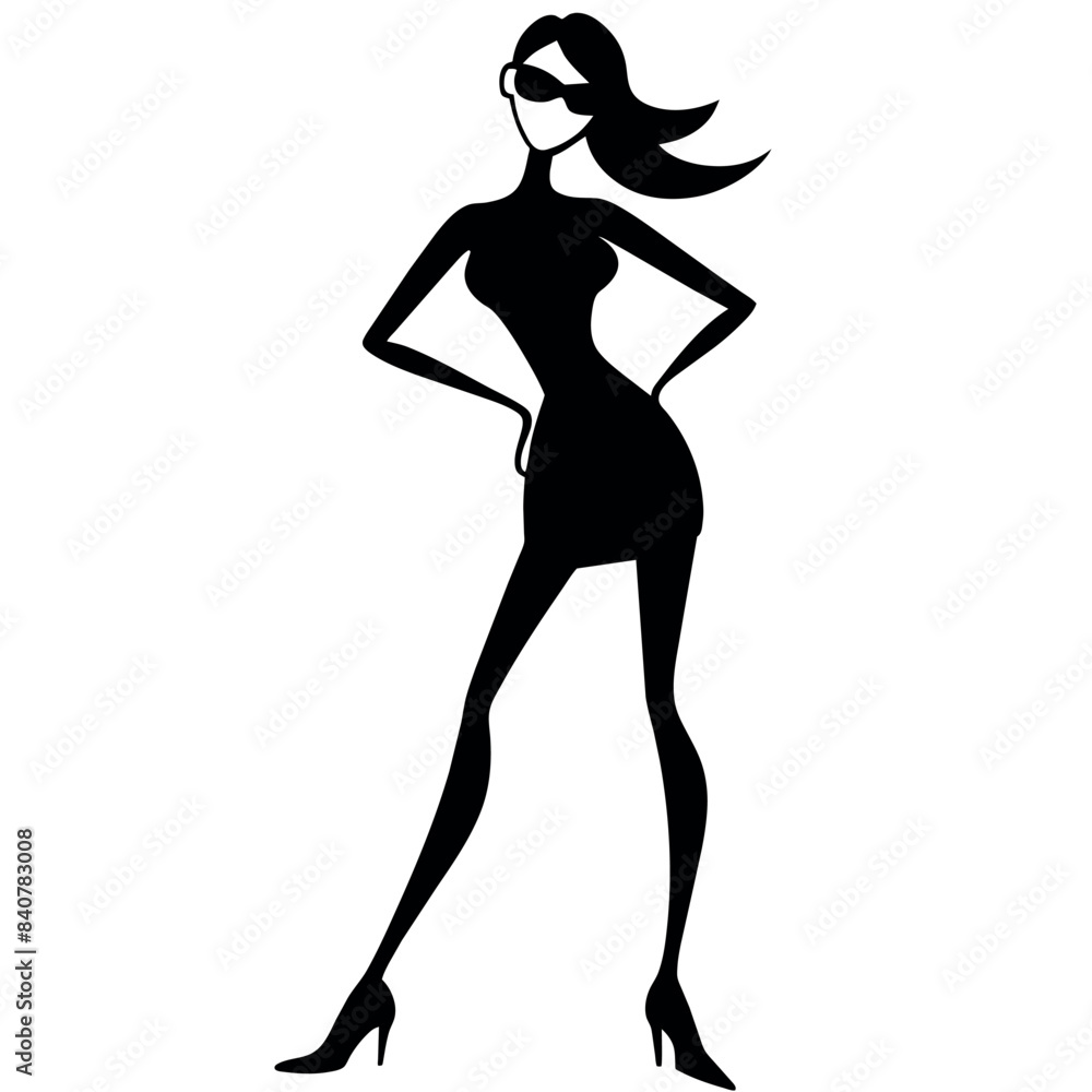 A stylish woman standing pose vector silhouette, white background A stylish woman standing pose vector silhouette, white background