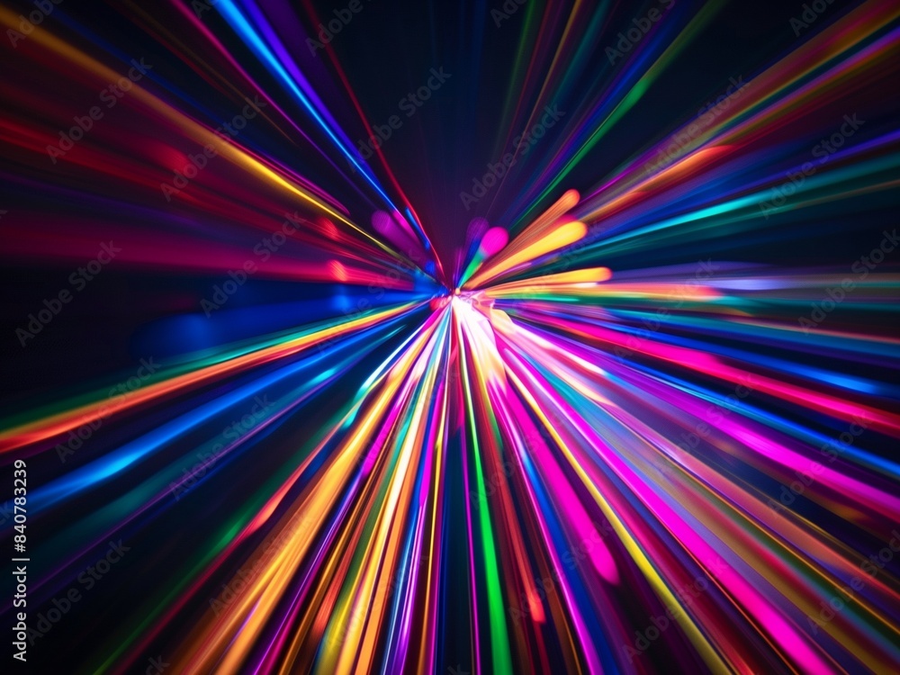 Vibrant, multicolored light streaks radiate from a central point against a dark background, creating a dynamic and energetic visual effect Vibrant, multicolored light streaks radiate from a central point against a dark background, creating a dynamic and energetic visual effect
