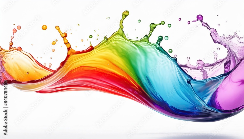 rainbow water or juice wave flow with splatters, isolated realistic liquid swirl rainbow water or juice wave flow with splatters, isolated realistic liquid swirl