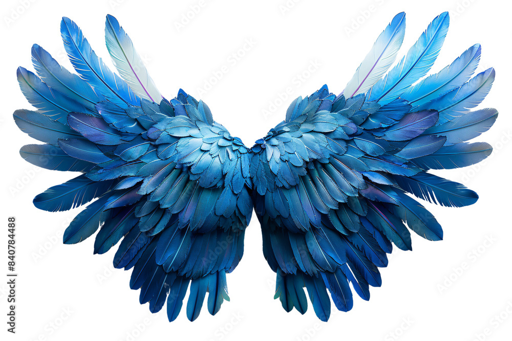Fototapeta premium Blue Wing Model Overview Anatomy, Flight Dynamics, and Behavior - Insights into Avian Adaptations, Transparent Background