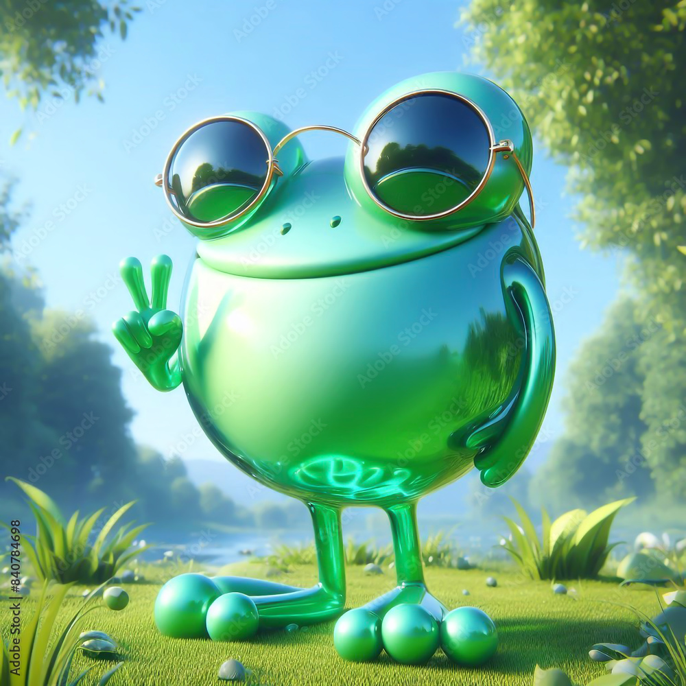 3D glass frog cartoon on lake background. Funny illustration of wild ...