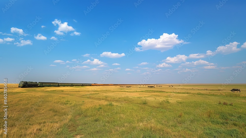 Fototapeta premium Train Journey Across the Plains