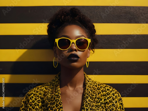 Portrait of a beautiful young black woman with sunglasses.
