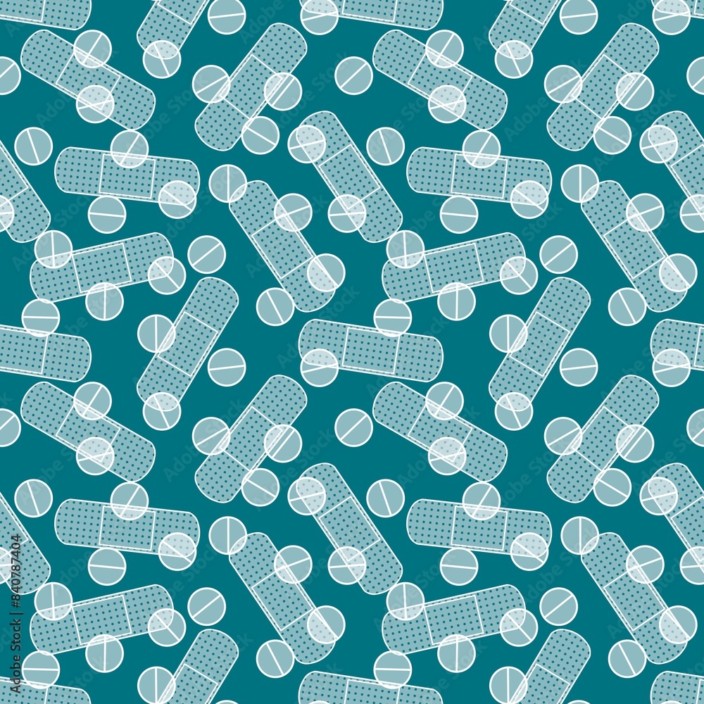 Medicine tape seamless pattern for wrapping paper and fabrics and linens