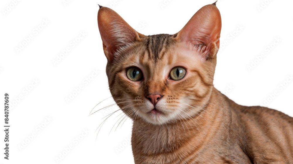 An Oriental cat with green eyes is sitting on a white background. An Oriental cat with green eyes is sitting on a white background.