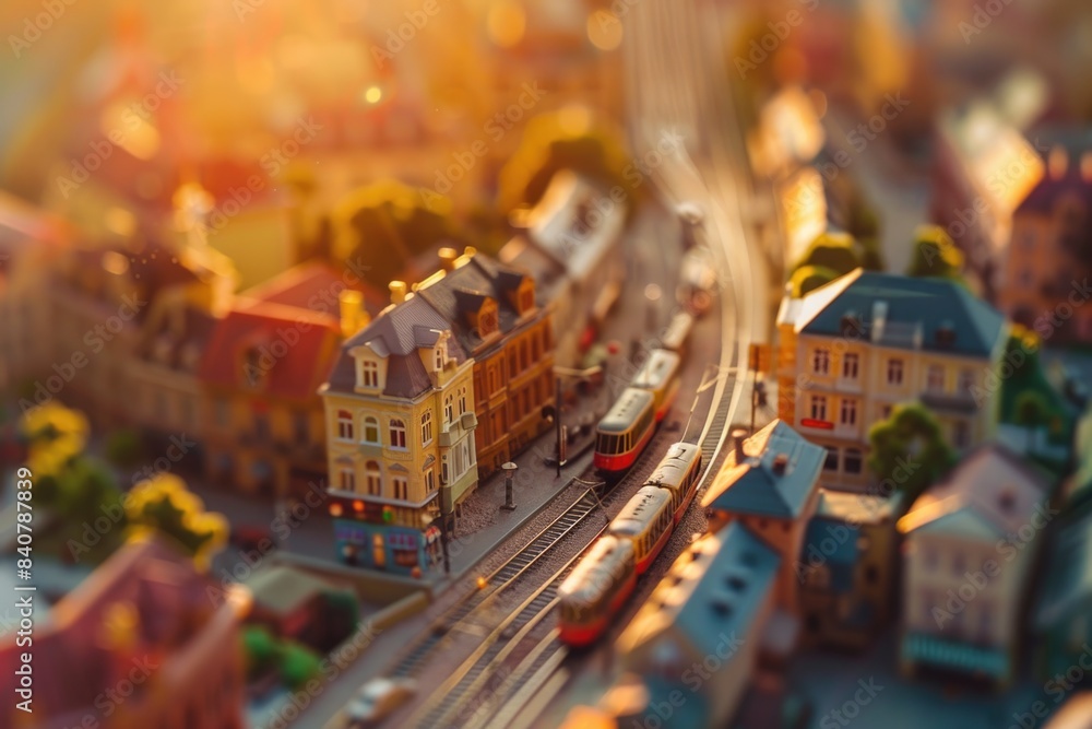 A toy train traveling through a small town, ideal for use in illustrations or graphics related to childhood, nostalgia, or transportation A toy train traveling through a small town, ideal for use in illustrations or graphics related to childhood, nostalgia, or transportation
