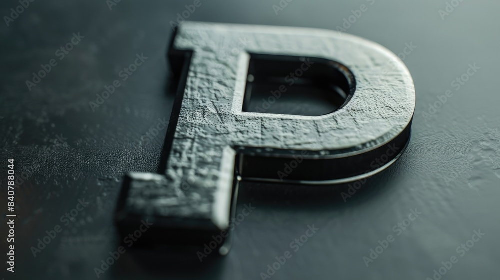 A close-up shot of a metal letter sitting on a table, possibly part of a decorative arrangement or a sign A close-up shot of a metal letter sitting on a table, possibly part of a decorative arrangement or a sign
