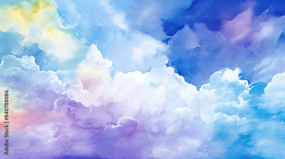 Fototapeta premium Watercolor sky with clouds landscape