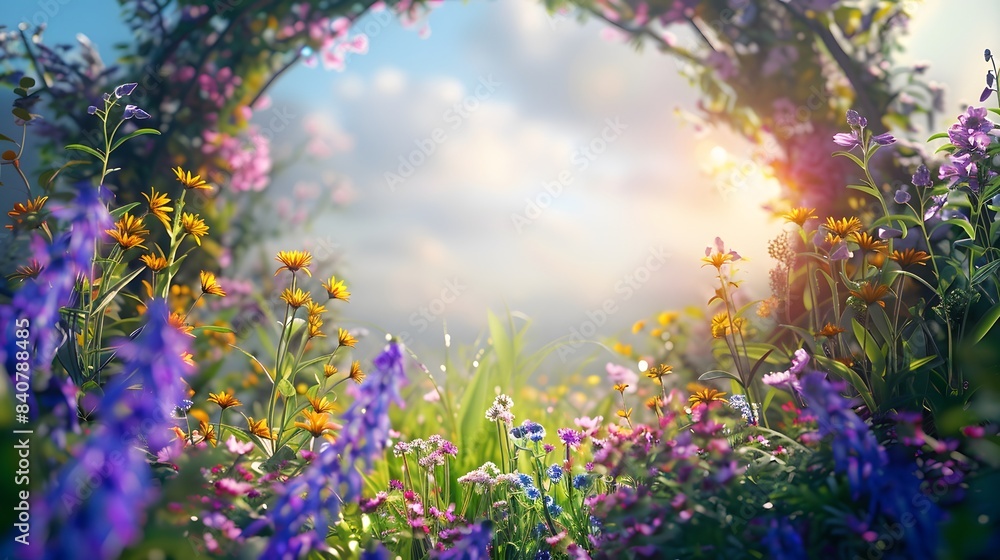 Obraz premium Beautiful floral circlet with chamomile and violet bluebel