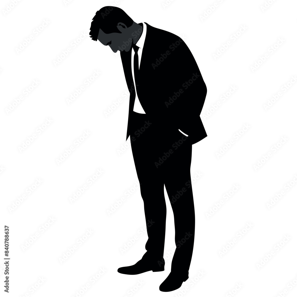 Businessman standing and looking down vector silhouette isolated white background Businessman standing and looking down vector silhouette isolated white background