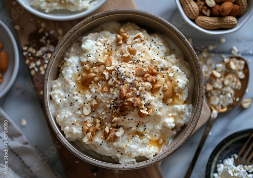 Healthy Breakfast Inspiration with Oatmeal and Peanuts Generative AI