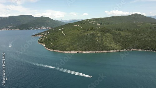 Panoramic aerial view of the Lustica peninsula, Montenegro photo