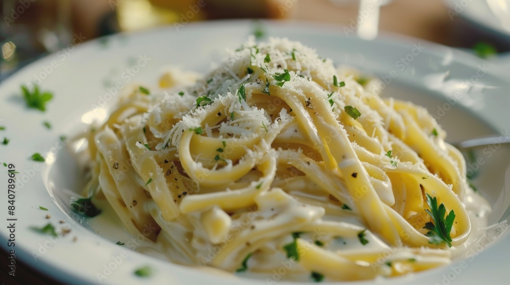A simple yet satisfying dish featuring pasta topped with melted parmesan cheese A simple yet satisfying dish featuring pasta topped with melted parmesan cheese