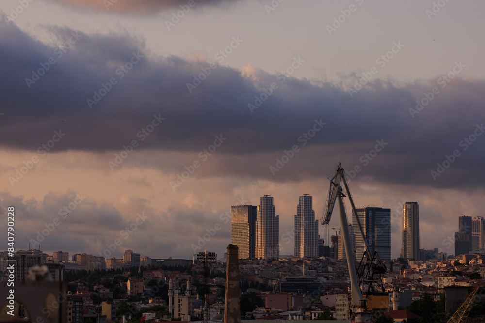 Naklejka premium Southern cityscape, evening view of buildings and houses in public places in Turkey, in the city of Istanbul