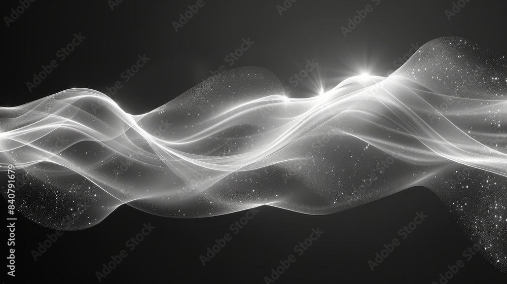 Fototapeta premium Abstract White Wave On Black Background
