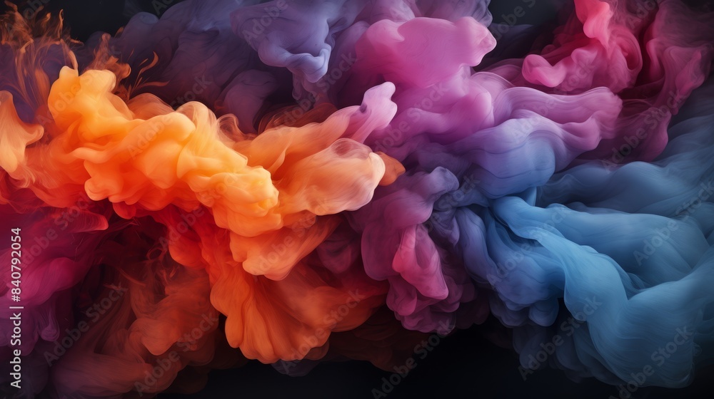 Fototapeta premium A vivid and dynamic abstract artwork featuring intricate swirling smoke patterns in vibrant colors, blending seamlessly to create a harmonious composition full of energy and beauty