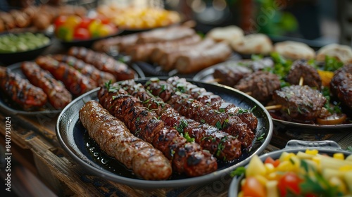 Many kinds of food at the hands of family members. Local food named izmir kofte . Variation of local homemade foods. 